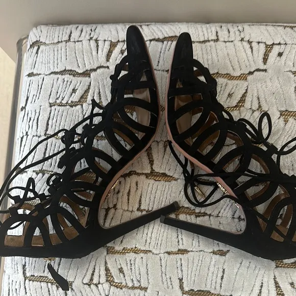 Aquazzara suede Elegant Black Lace-Up Heels