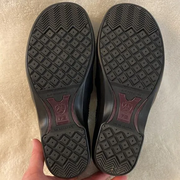 Ariat Composite Toe Black Slip On Leather Clog Shoe Size 6C