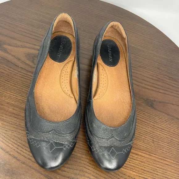 Ariat Dreamer Shoes Women 7.5B Black Leather Ballet Flat Comfort Loafer 10015463