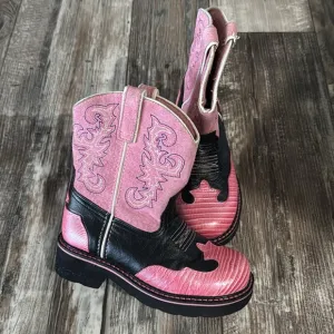 ARIAT GIRL, BEAUTIFUL PINK &amp; BLACK BOOTS, SIZE 12