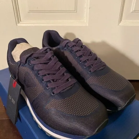 Armani Jeans Blue Graphite Sneakers Mens Size 8 NIB $295