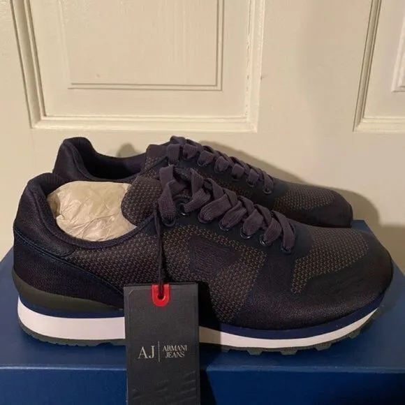 Armani Jeans Blue Graphite Sneakers Mens Size 8 NIB $295