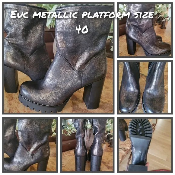 A.S.98 Metallic Platform Heel Ankle Boots 40