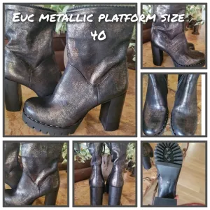 A.S.98 Metallic Platform Heel Ankle Boots 40