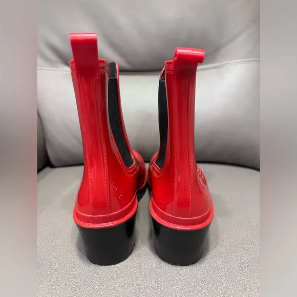 Asgard Red Chelsea Rubber Rain Boots womens 8 platforms chunky heels ankle boots
