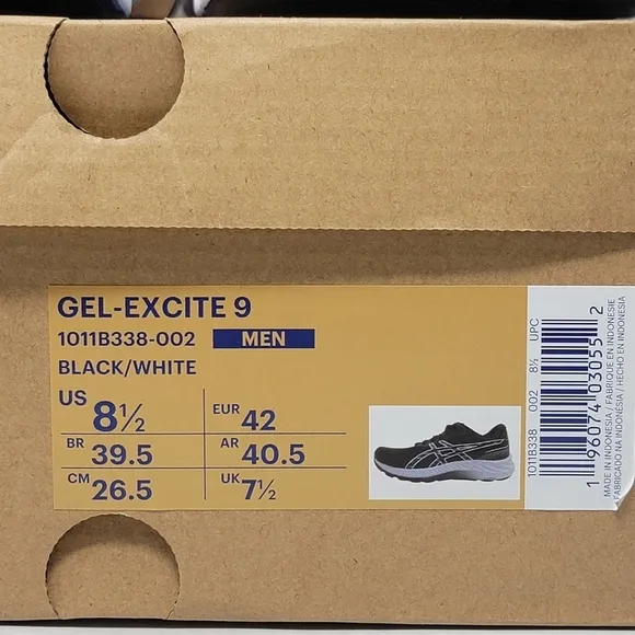Asics Gel Excite 9 Men's Size 8.5 1011B338 Black Low Running Shoes Sneakers New