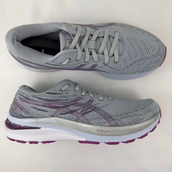 Asics Gel-Kayano 29 gray and purple running shoes