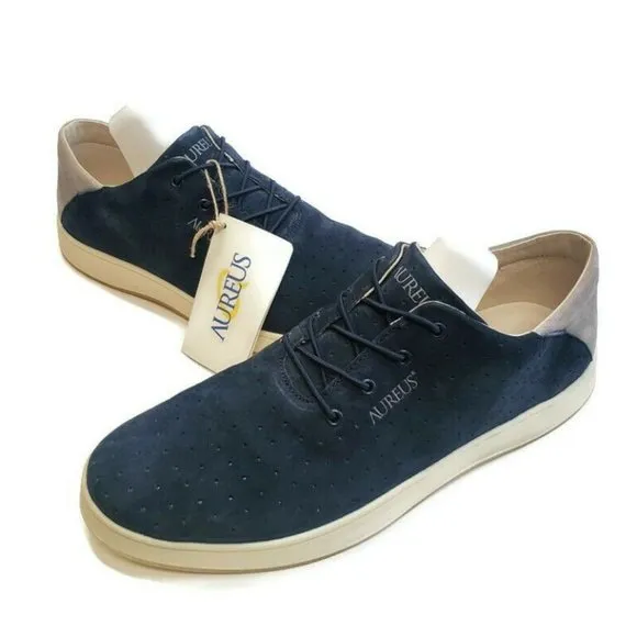 AUREUS Maximus Leather Low Top Athletic Casual Shoes Sneakers Blue Gray Mens 13