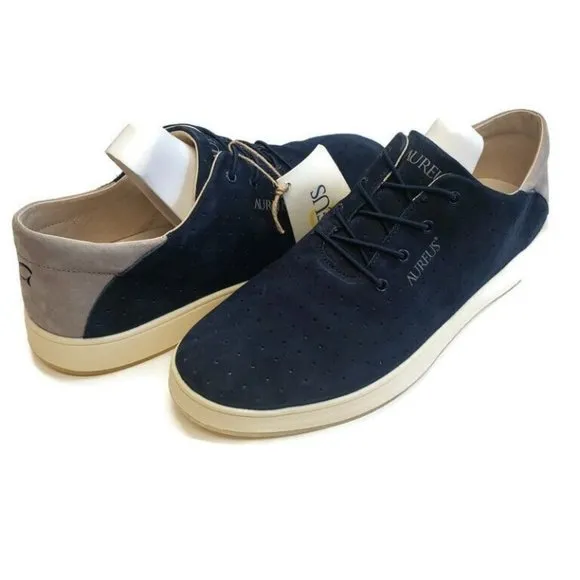 AUREUS Maximus Leather Low Top Athletic Casual Shoes Sneakers Blue Gray Mens 13