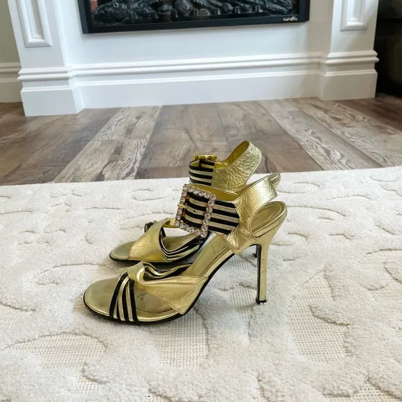 AUTHENTIC Dolce &amp; Gabbana RHINESTONE Leather Heels
