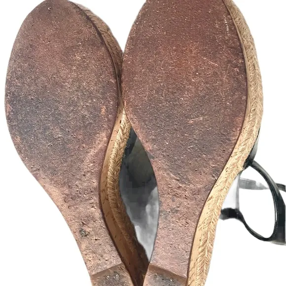 🔥🔥AUTHENTIC GUCCI PATENT LEATHER WEDGE SANDALS HEELS SHOES EUR 38 / US 8