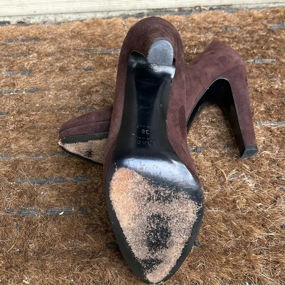 Authentic Prada Chocolate Brown Suede Pumps Sz 38 Italian Luxury Heels