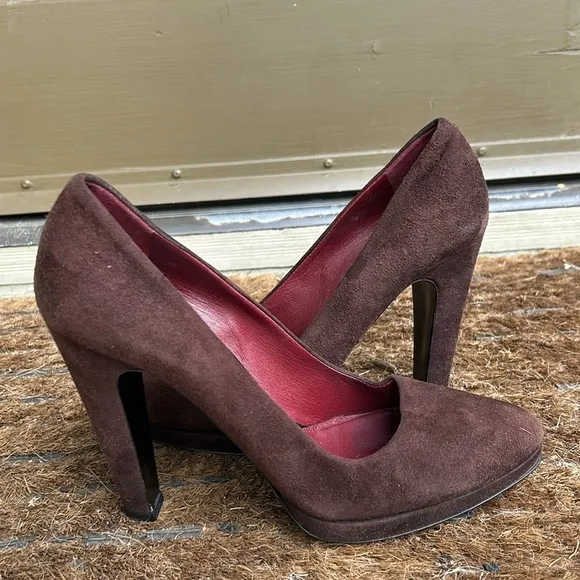 Authentic Prada Chocolate Brown Suede Pumps Sz 38 Italian Luxury Heels