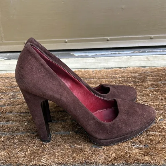 Authentic Prada Chocolate Brown Suede Pumps Sz 38 Italian Luxury Heels
