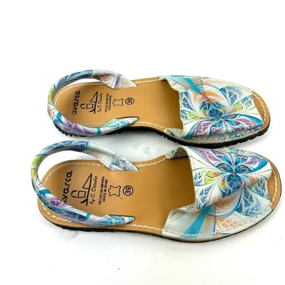 Avarca Sandals 39 Menorquina Floral Leather Spanish Shoes Womens