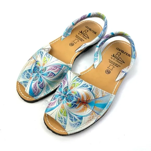 Avarca Sandals 39 Menorquina Floral Leather Spanish Shoes Womens