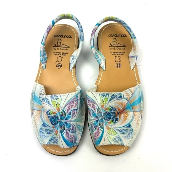 Avarca Sandals 39 Menorquina Floral Leather Spanish Shoes Womens