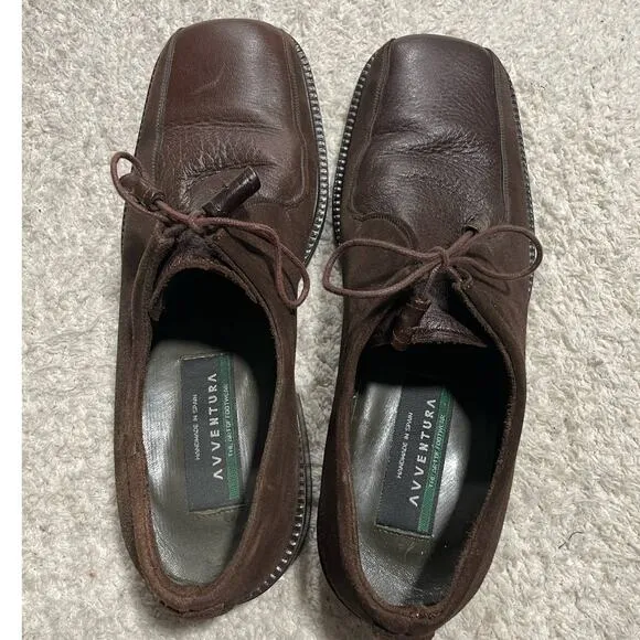 Avventura Derby Loafers Square Toe 9 M Suede Lace Up Shoes Brown Handmade Spain