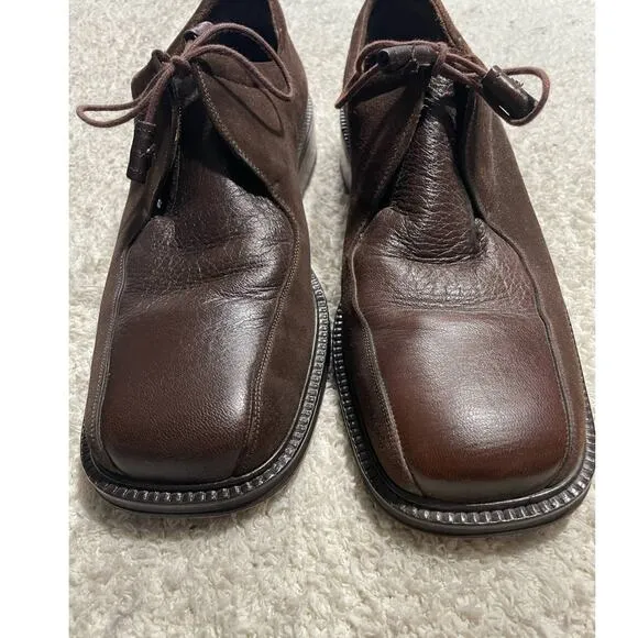 Avventura Derby Loafers Square Toe 9 M Suede Lace Up Shoes Brown Handmade Spain