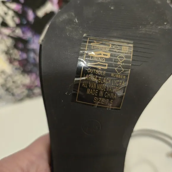 AZALEA WANG Black High Heels Ankle Wraps with Clear Vinyl Toe Strap Size 7.5