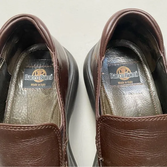 Bacco Bucci Brown Leather Chunky Platform Loafers Made In Italy size 10