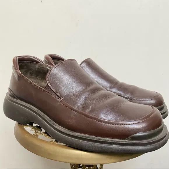 Bacco Bucci Brown Leather Chunky Platform Loafers Made In Italy size 10