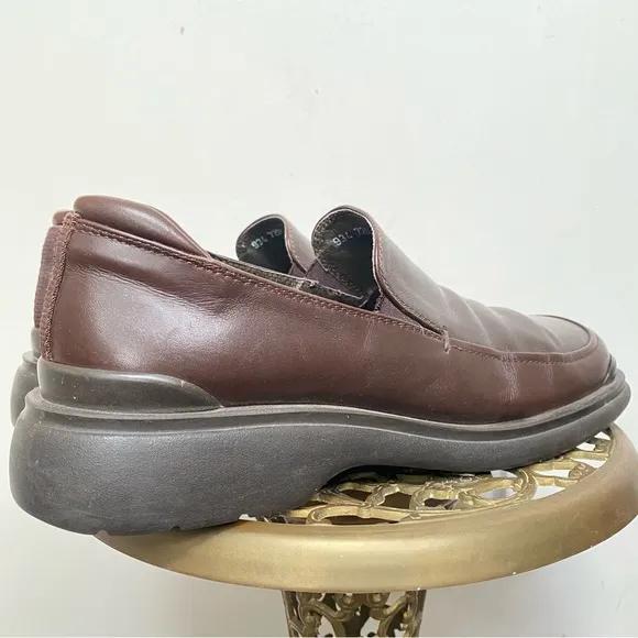 Bacco Bucci Brown Leather Chunky Platform Loafers Made In Italy size 10