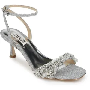 Badgley Mischka Womens Telissa Silver Embellished Ankle Strap Heels Shoes New