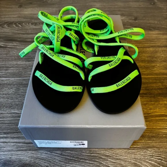 Balenciaga Women's Neon Green Wraparound Sandals Sz 39