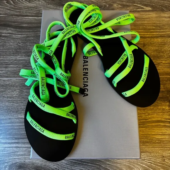 Balenciaga Women's Neon Green Wraparound Sandals Sz 39