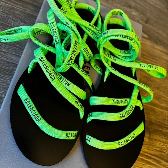 Balenciaga Women's Neon Green Wraparound Sandals Sz 39