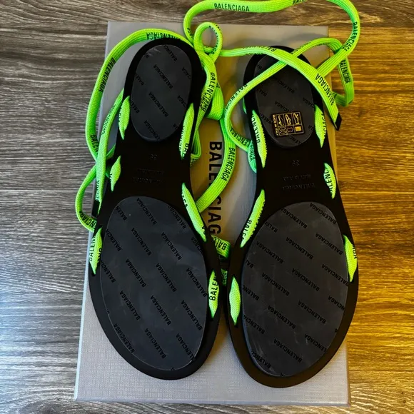 Balenciaga Women's Neon Green Wraparound Sandals Sz 39