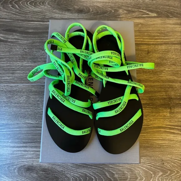 Balenciaga Women's Neon Green Wraparound Sandals Sz 39