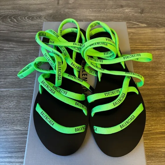 Balenciaga Women's Neon Green Wraparound Sandals Sz 39