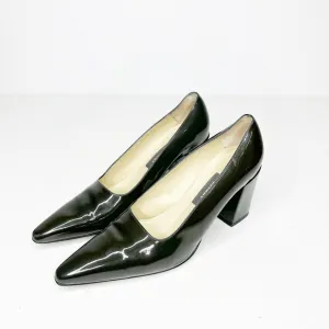 Bally Newport Dress Pumps Green Patent High Heels Shoes Made England Womens 8
