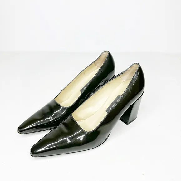 Bally Newport Dress Pumps Green Patent High Heels Shoes Made England Womens 8