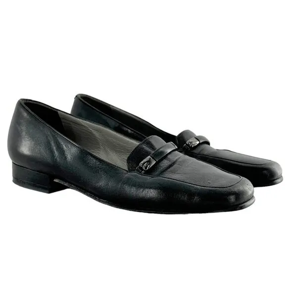 BALLY Talbala Black Leather Low Heel Loafers Size 4.5 M Shoes Career Office