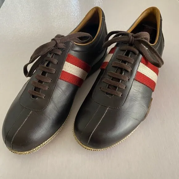 BALLY Unisex Leather Sneakers with Leather Lining Size 6 1/2 Men or 8 Women