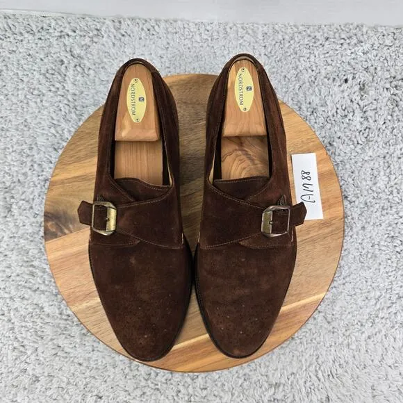 Bally Wales Brown Suede Medallion Monk Strap Loafer Dress Shoes Mens 10.5 EEE