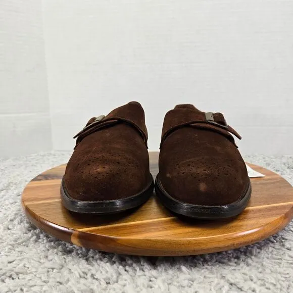 Bally Wales Brown Suede Medallion Monk Strap Loafer Dress Shoes Mens 10.5 EEE