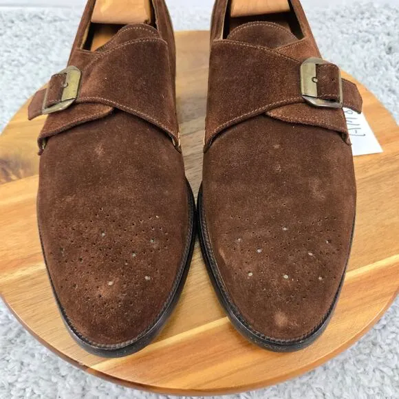 Bally Wales Brown Suede Medallion Monk Strap Loafer Dress Shoes Mens 10.5 EEE
