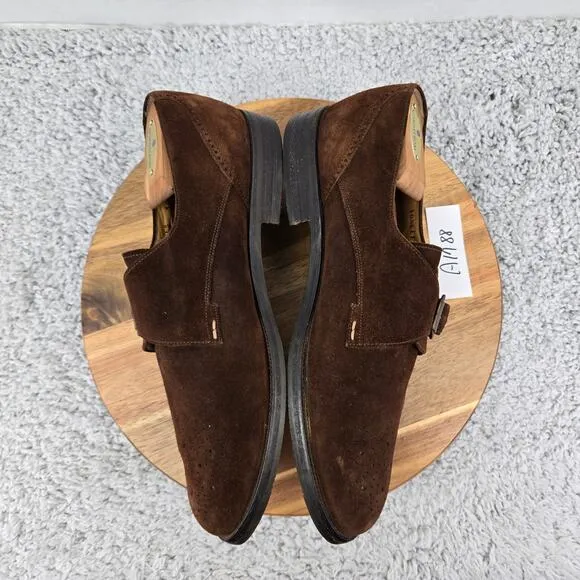 Bally Wales Brown Suede Medallion Monk Strap Loafer Dress Shoes Mens 10.5 EEE