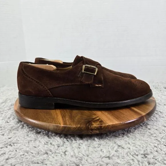 Bally Wales Brown Suede Medallion Monk Strap Loafer Dress Shoes Mens 10.5 EEE