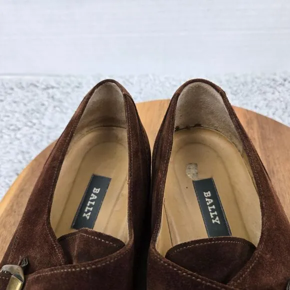 Bally Wales Brown Suede Medallion Monk Strap Loafer Dress Shoes Mens 10.5 EEE