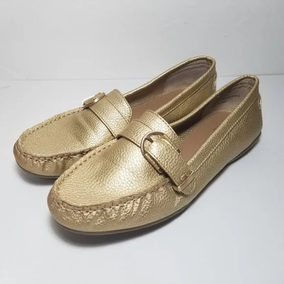 Bass Betsy loafers gold size 7.5 M buckle accent