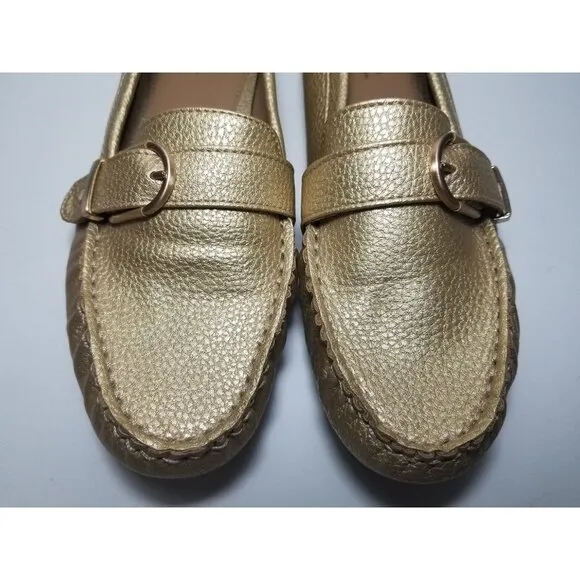 Bass Betsy loafers gold size 7.5 M buckle accent