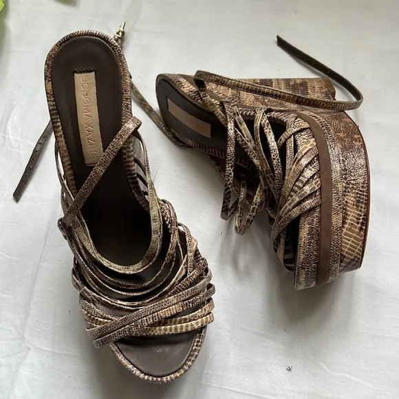 BCBGMAXAZRIA Women’s Laurol Mushroom Printed WEDGE HEELS Strap Shoes Size 6