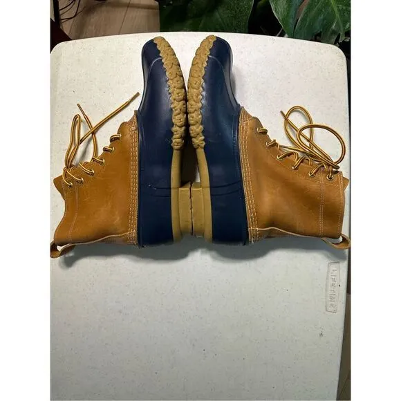 Bean Boots By L.L. Bean Women's Leather Brown Blue Duck Boots Size 9