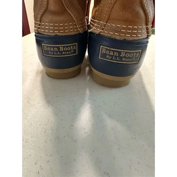 Bean Boots By L.L. Bean Women's Leather Brown Blue Duck Boots Size 9