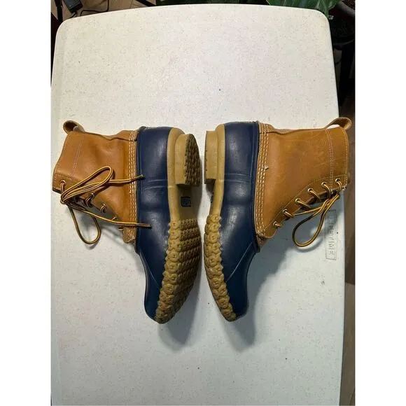 Bean Boots By L.L. Bean Women's Leather Brown Blue Duck Boots Size 9